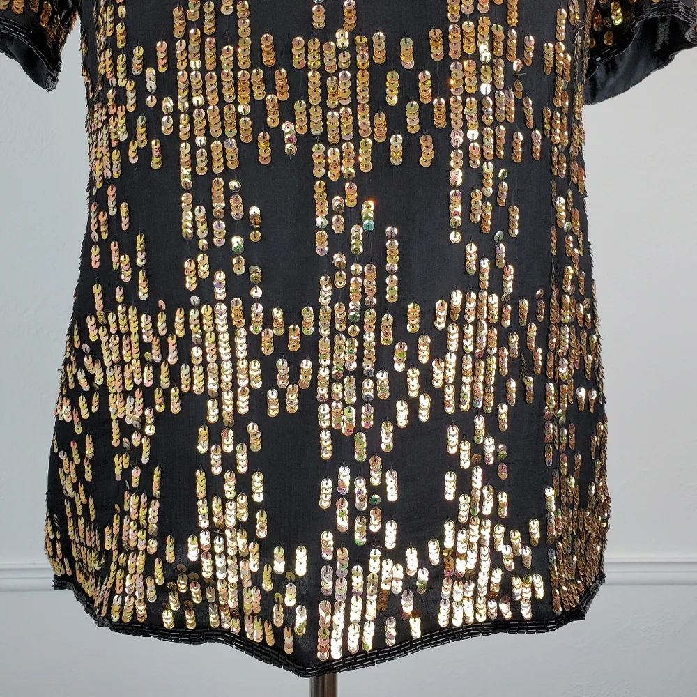 Vintage Laurence Kazar Top Silk Beaded Sequin Shiny Holiday New Years Glam 80s - Picture 5 of 10